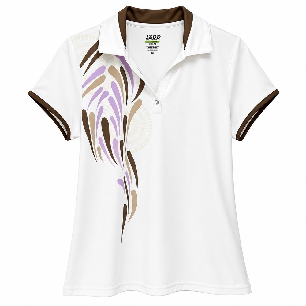 IZOD Performance Cool-FX Womens White Purple Abstract Golf Polo Shirt Size M